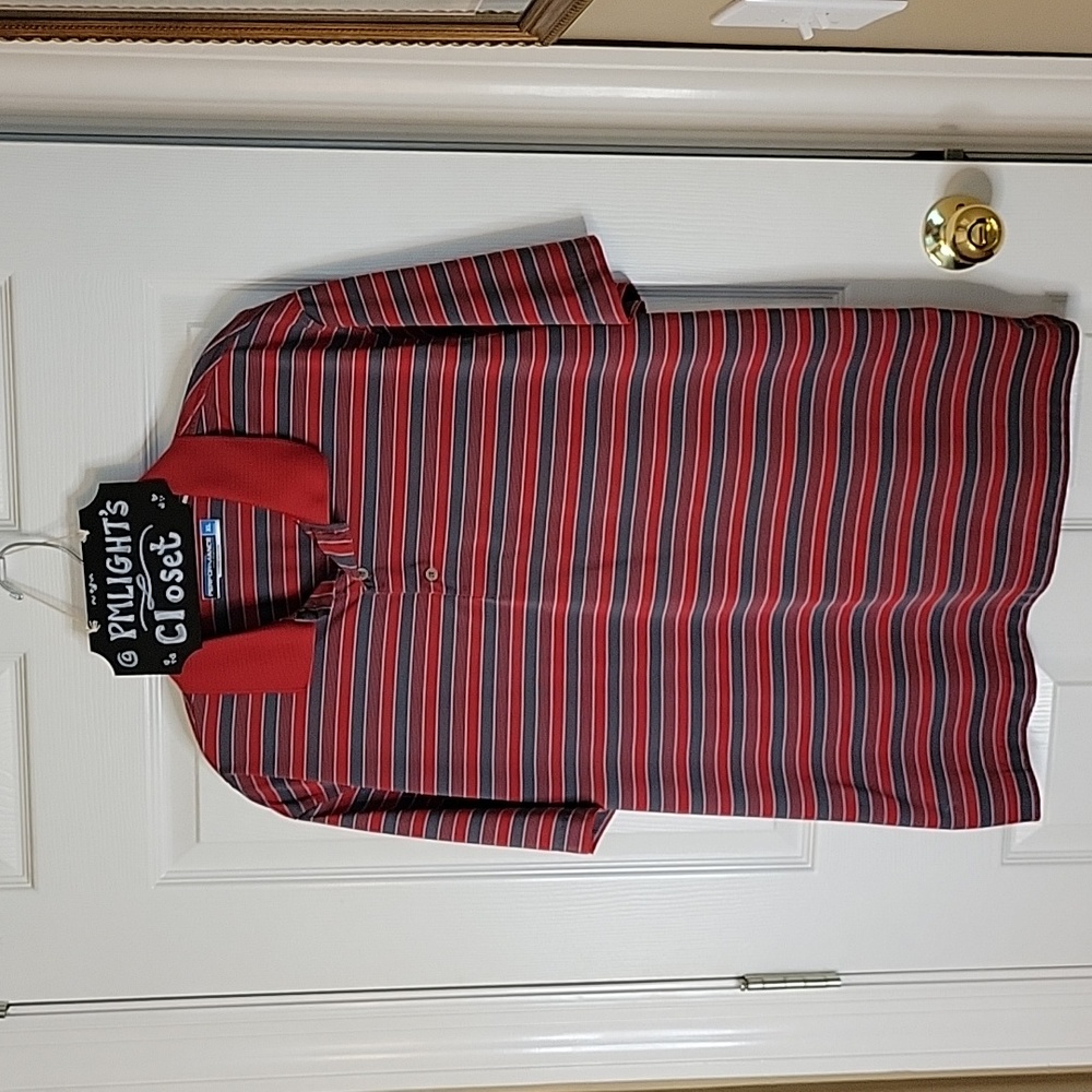Roundtree & York Performance Polo XL Short Sleeve Red Gray Stripe